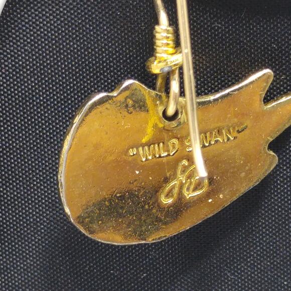 Laurel Burch "Wild Swan" Bird Earrings, Gold Plated, Enamel Cloisonne, 1980s - Picture 4 of 10